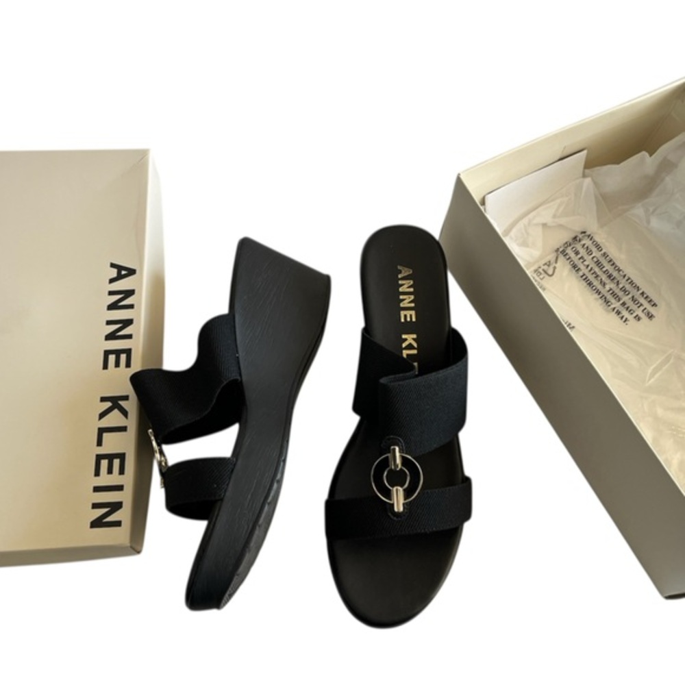 Anne Klein Black Wedge Sandals